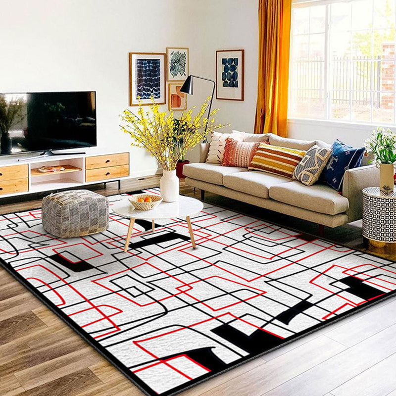 Black and White Lines Rug Living Room Carpet Polyester Washable Area Rug