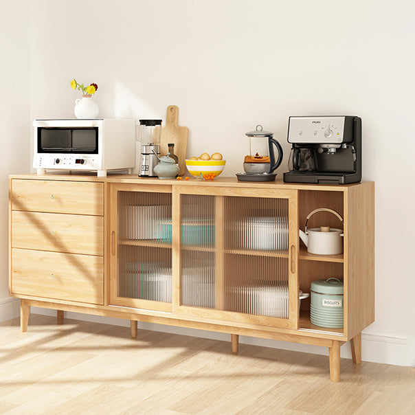 3-Drawer Rubber Wood Sideboard Modern Adjustable Shelving Credenza for Living Room