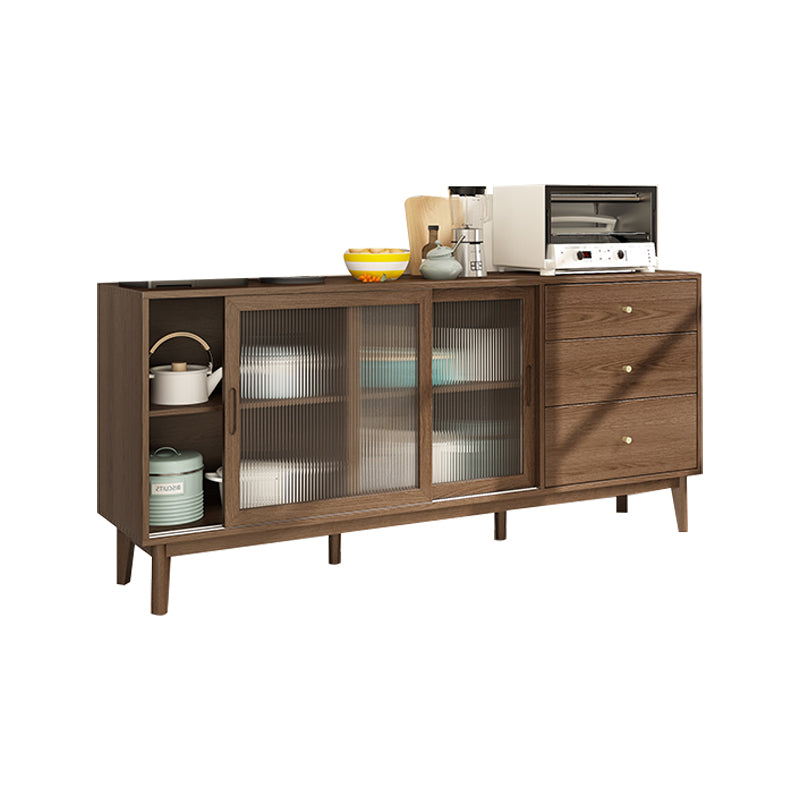 3-Drawer Rubber Wood Sideboard Modern Adjustable Shelving Credenza for Living Room