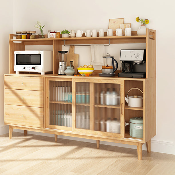 3-Drawer Rubber Wood Sideboard Modern Adjustable Shelving Credenza for Living Room