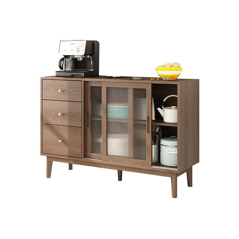 3-Drawer Rubber Wood Sideboard Modern Adjustable Shelving Credenza for Living Room