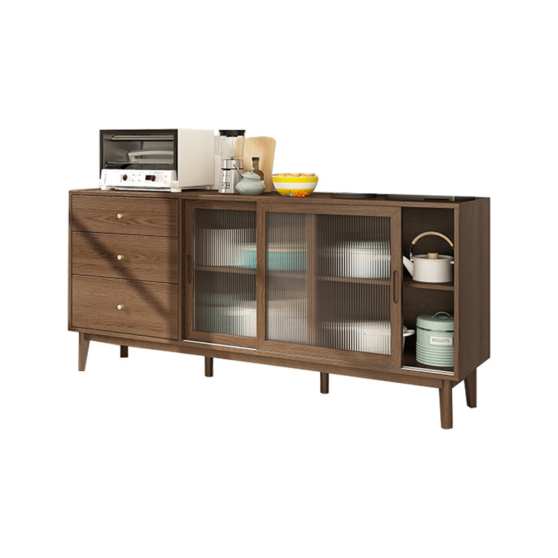 3-Drawer Rubber Wood Sideboard Modern Adjustable Shelving Credenza for Living Room