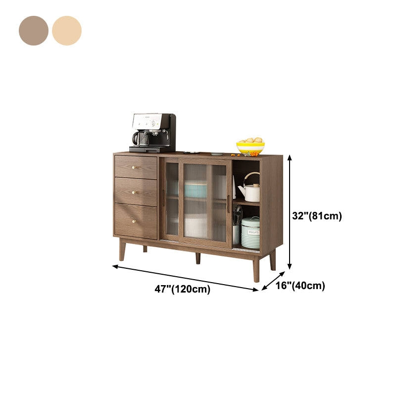3-Drawer Rubber Wood Sideboard Modern Adjustable Shelving Credenza for Living Room