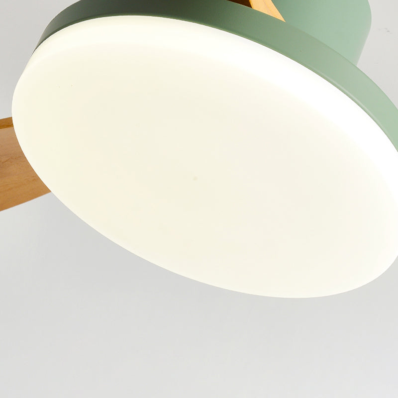 Acrilico a forma di disco a forma di ciondolo LED Lighting Nordic Green Semi Flush Mount Lamp con 3 lame in legno