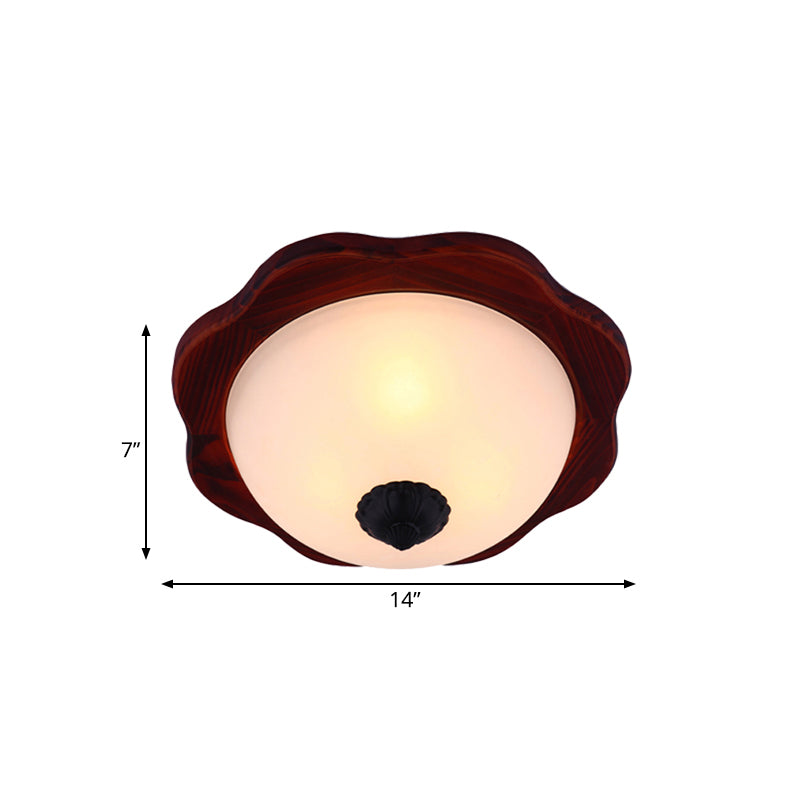 16"/19" Breite, Milchglas, braune bündige Leuchtenschale, 3 Köpfe, ländliche Unterputz-Einbauleuchte mit Holz-Blumenpaneel