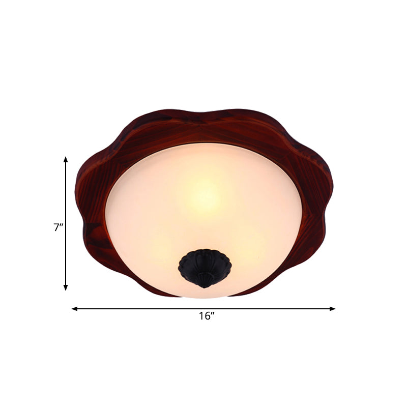16"/19" Breite, Milchglas, braune bündige Leuchtenschale, 3 Köpfe, ländliche Unterputz-Einbauleuchte mit Holz-Blumenpaneel