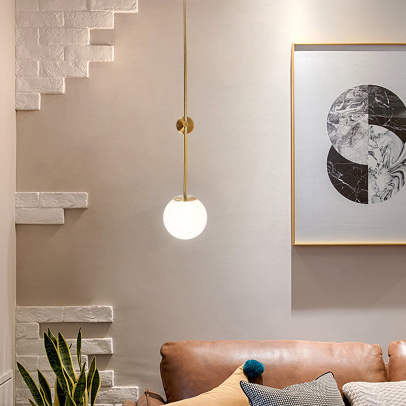 Orb Corridor Wall Light Fixture Milky Glass 1-Light Simple Wall Lamp Sconce with Pencil Arm