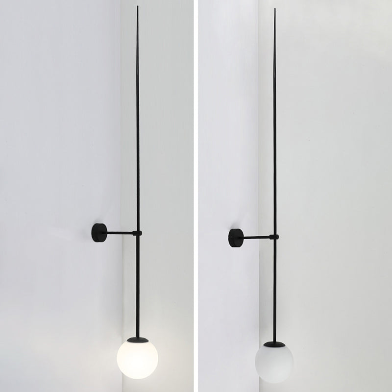 Orb Corridor Wall Light Fixture Milky Glass 1-Light Simple Wall Lamp Sconce with Pencil Arm