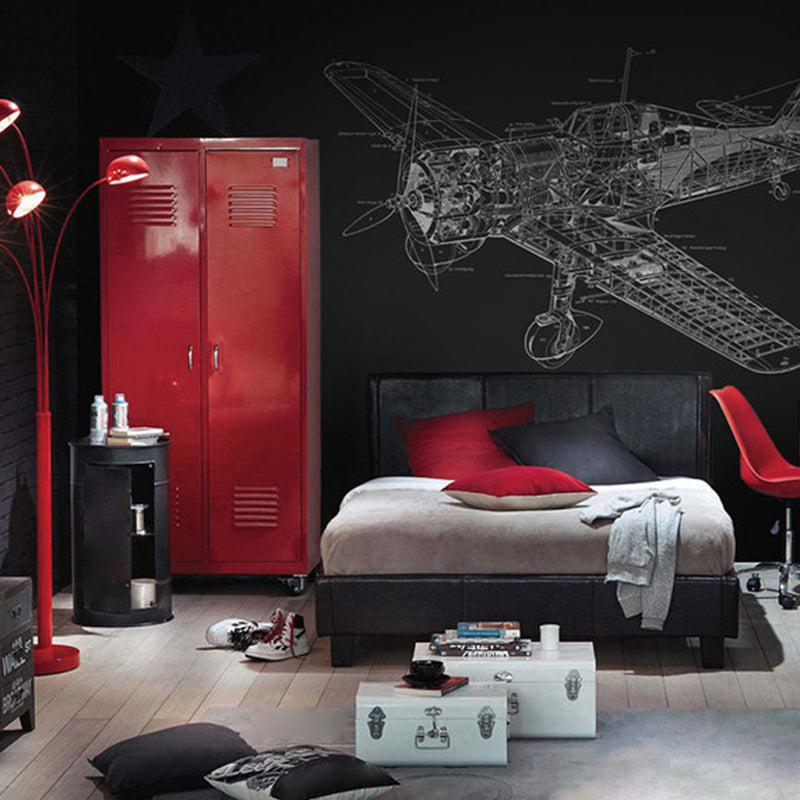 Airplane Design Wall Mural Decal for Accent Wall, Black and White, Personalized Size Available