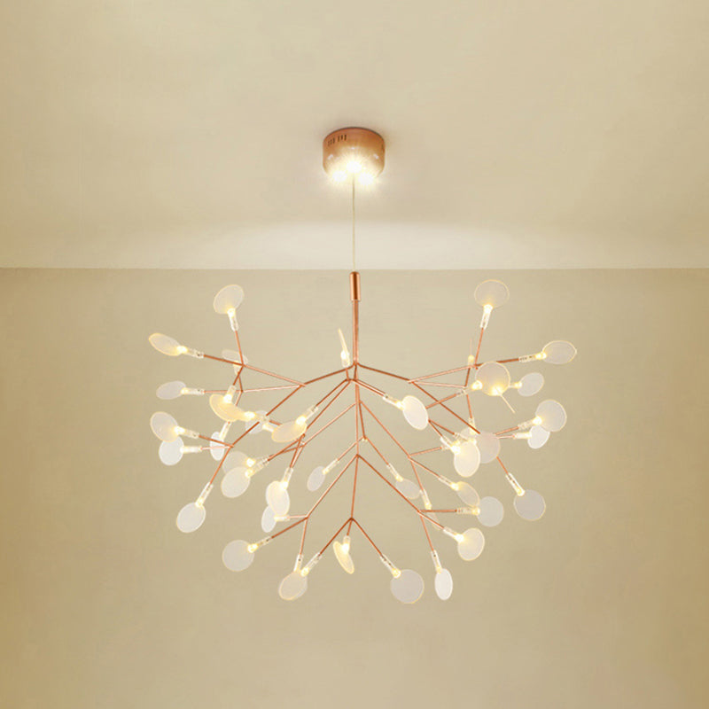 Stainless Steel Leaf Chandelier Minimalist Rose Gold LED Hanging Lamp for Restaurant