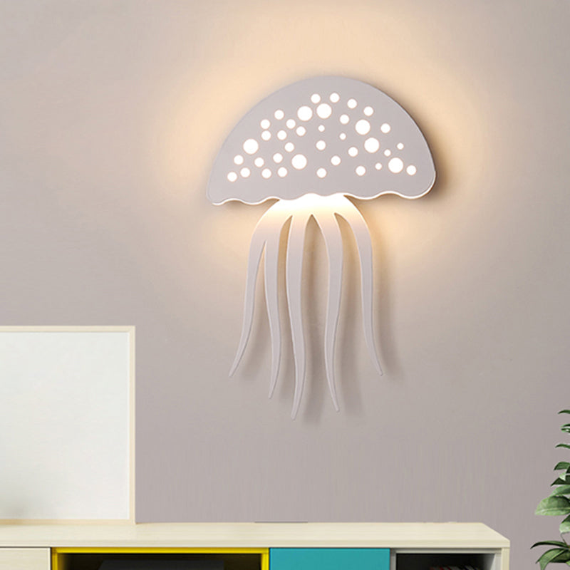 Jellyfish-Shape Sconce Lighting Cartoon Metal LED White Wall Lamp Fixture for Living Room