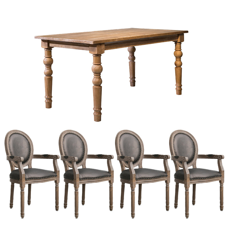 Ensemble de restauration en bois massif de style ferme avec table de forme rectangulaire et base de 4 jambes pour un usage domestique