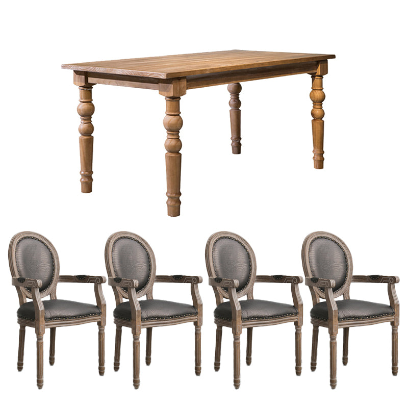 Farmhouse Style Solid Wood Dining Set with Rectangle Shape Table and 4 Legs Base for Home Use