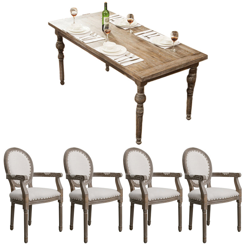 Set da pranzo in legno massiccio in stile fattoria con tavolo a forma di rettangolo e base a 4 gambe per uso domestico