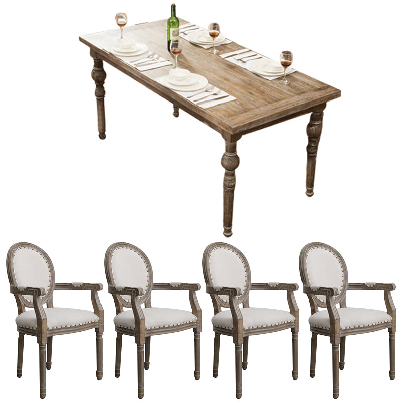 Juego de comedor de madera maciza estilo granja con mesa de forma rectangular y 4 patas base para uso en el hogar