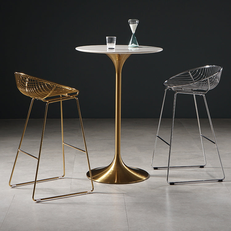 Stone Bar Dining Table Glam Round Bar Table with Pedestal for Dining Room