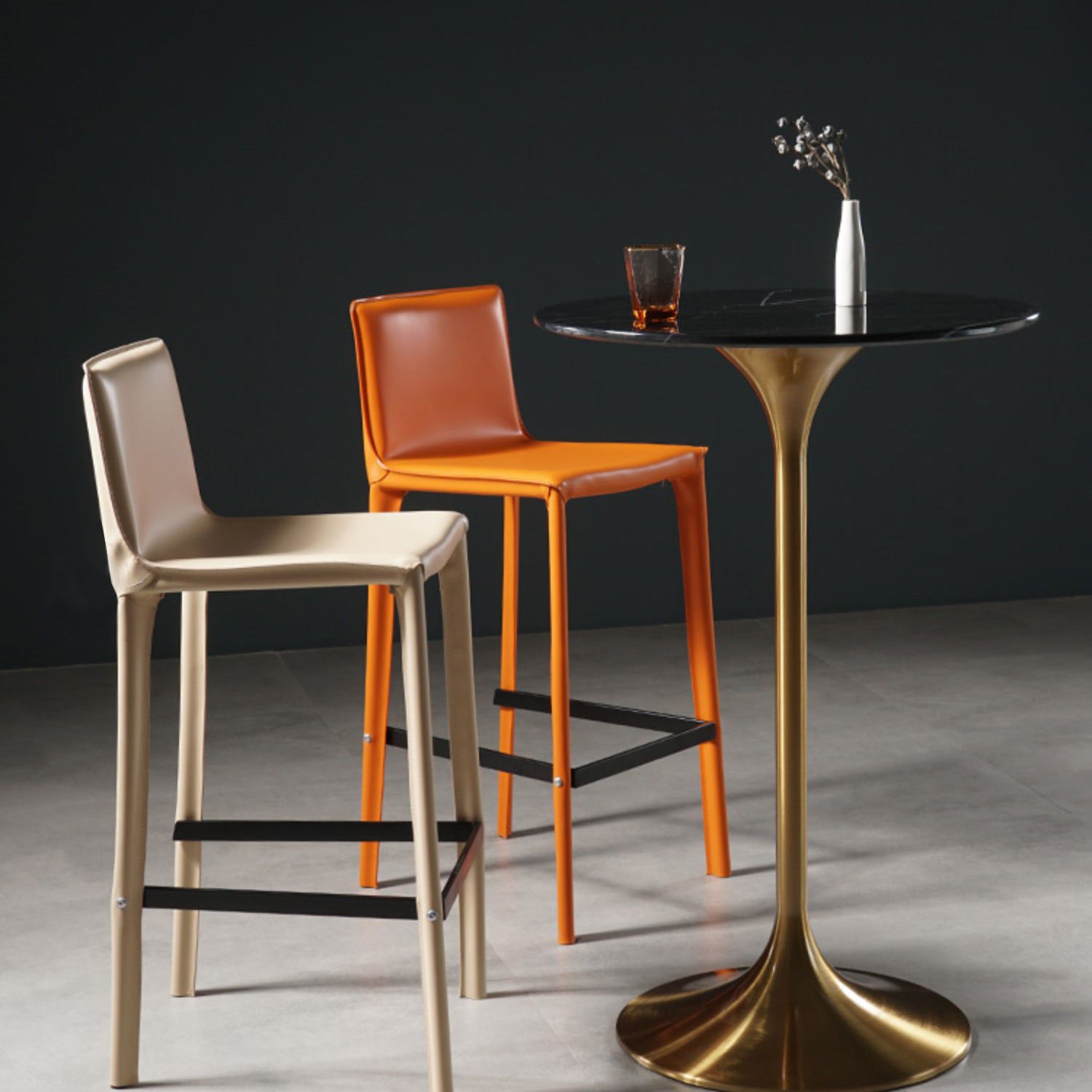 Stone Bar Dining Table Glam Round Bar Table with Pedestal for Dining Room