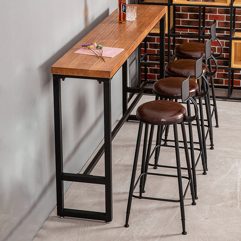 Industrial Bar Dining Table Pine Wood Bar Dining Table with Trestle Base in Black