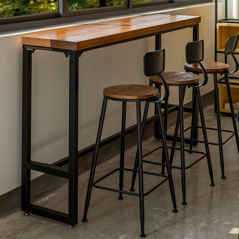 Industrial Bar Dining Table Pine Wood Bar Dining Table with Trestle Base in Black