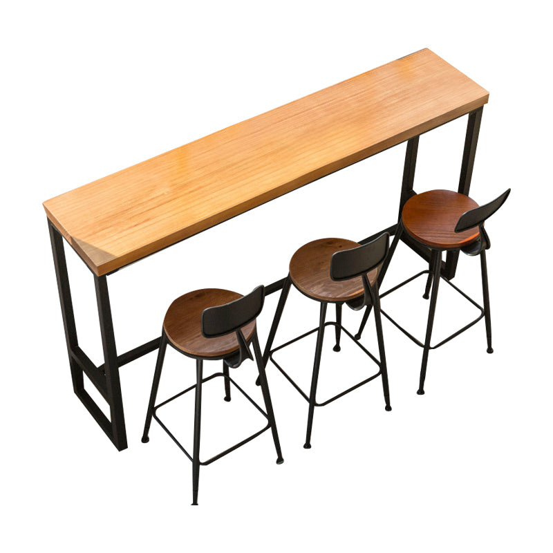 Industrial Bar Dining Table Pine Wood Bar Dining Table with Trestle Base in Black