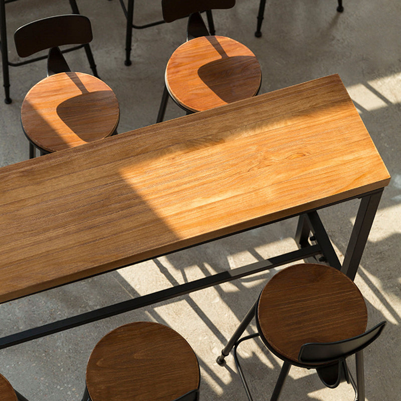 Industrial Bar Dining Table Pine Wood Bar Dining Table with Trestle Base in Black