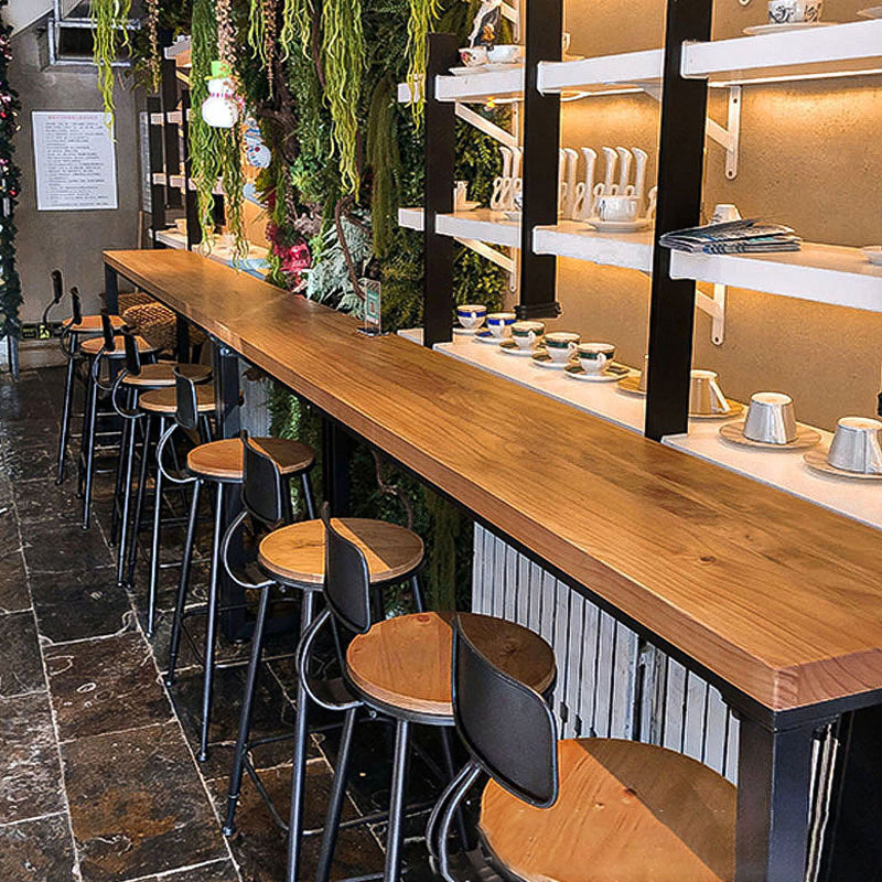 Industrial Bar Dining Table Pine Wood Bar Dining Table with Trestle Base in Black