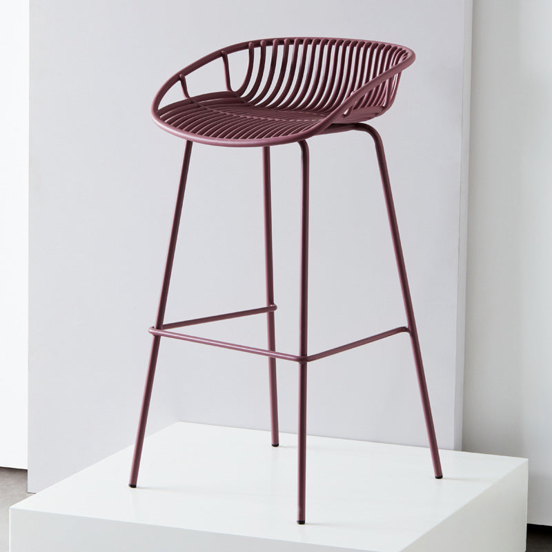 Contemporary Milk Tea Shop Footrest Matte Finish Metal Bar Stool