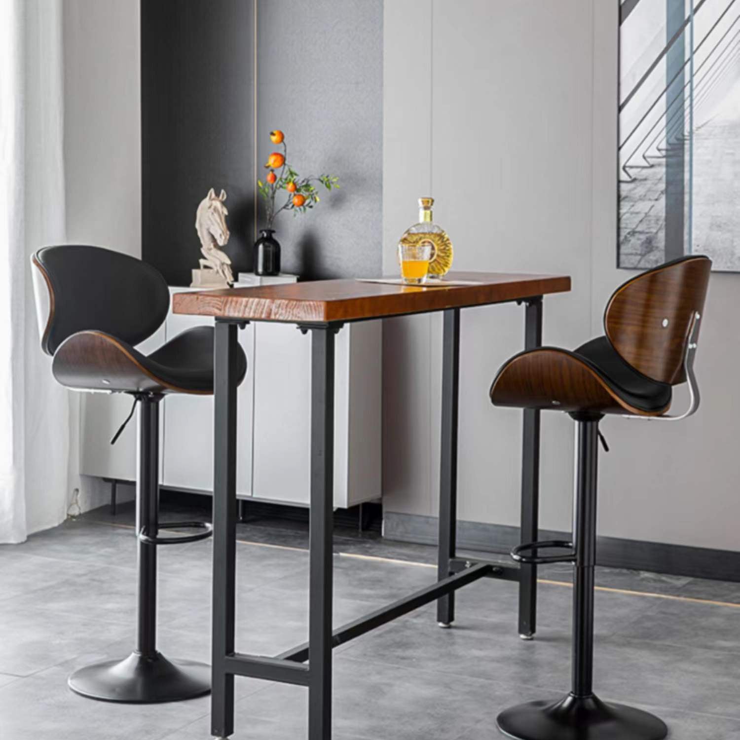 Contemporary Style Bar-stool Adjustable Leather Counter Bar Stool with Metal Legs