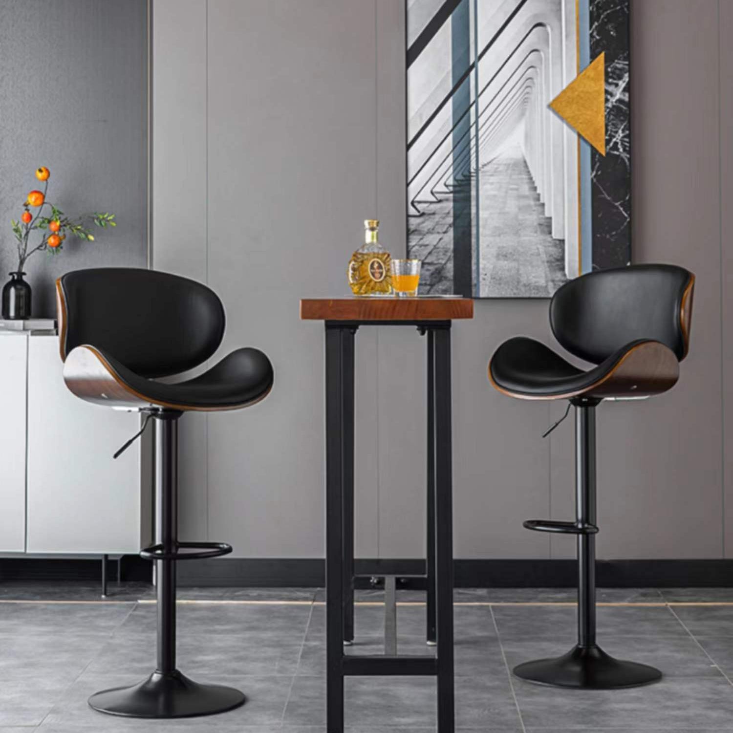 Contemporary Style Bar-stool Adjustable Leather Counter Bar Stool with Metal Legs