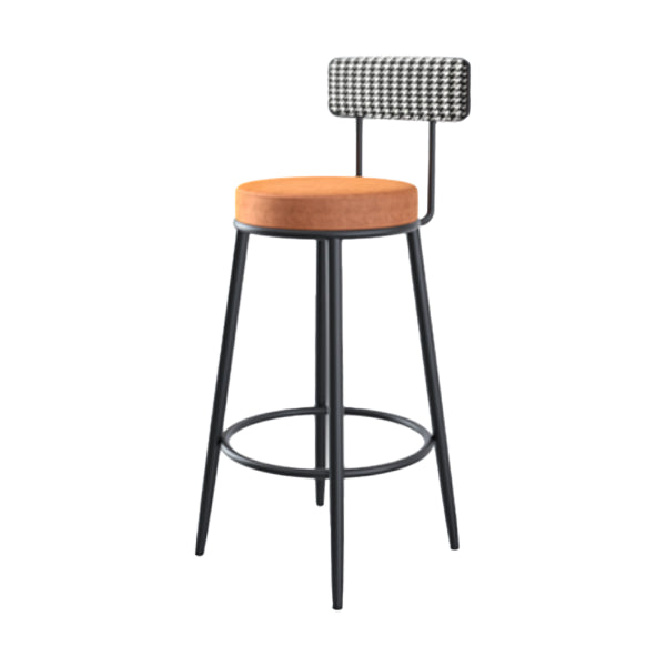 Modern Armless Backrest Counter Stool Iron Kitchen Bar Stool with Pedal and Cushion