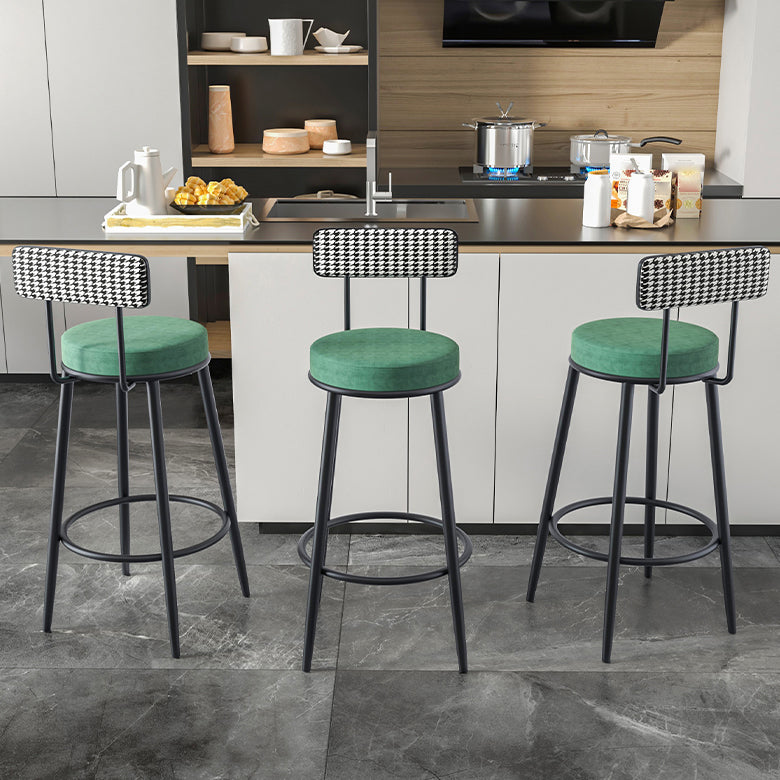 Modern Armless Backrest Counter Stool Iron Cafe Bar Stool with Pedal and Cushion