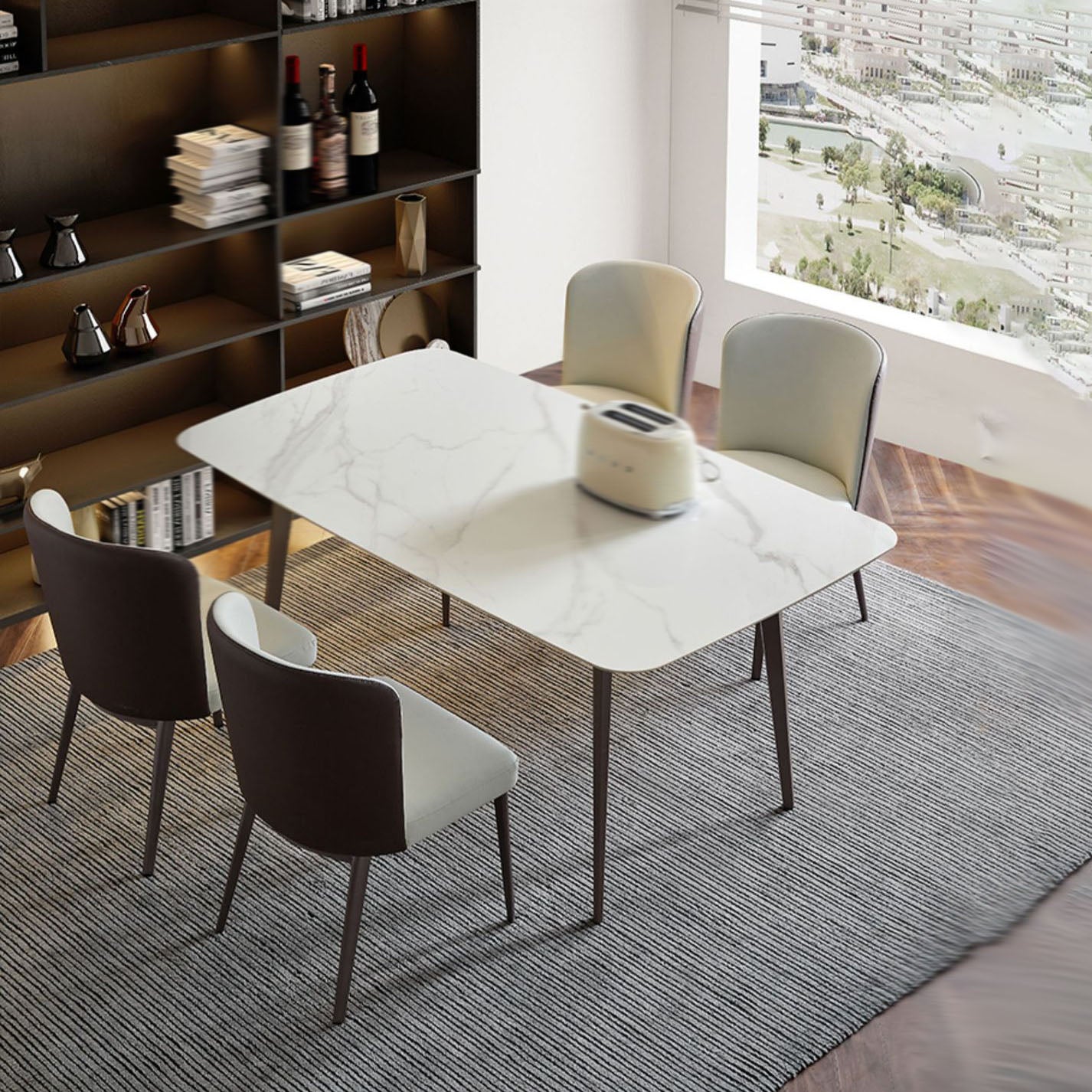 Nordic Dining Set 1/4/5 Pieces Sintered Stone Dining Table with Leather Chairs