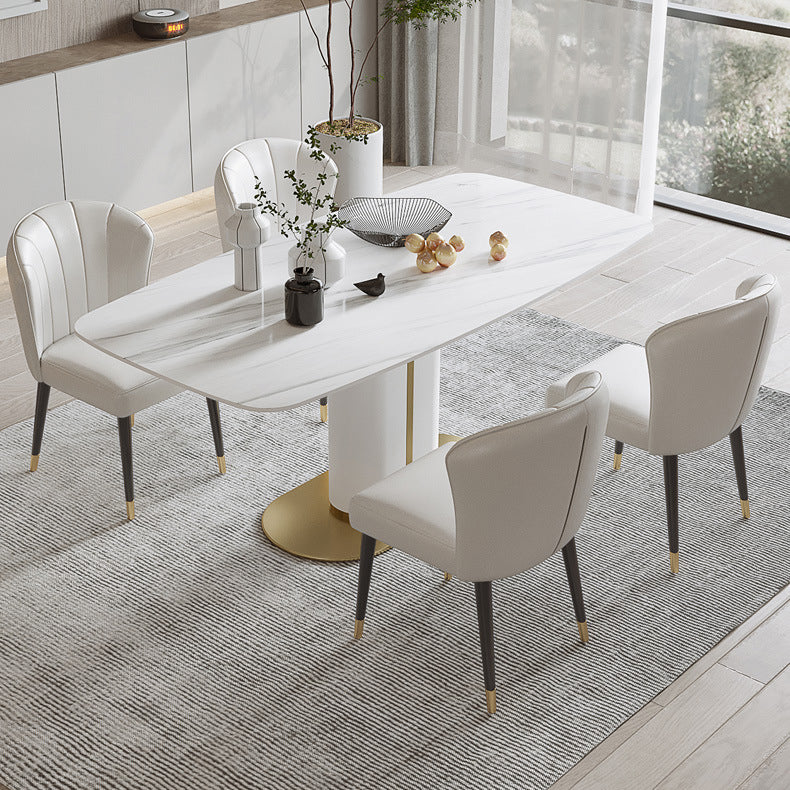 Luxury 1/4/5/6/7 Pieces Dining Set Sintered Stone Dining Table with Leather Chairs