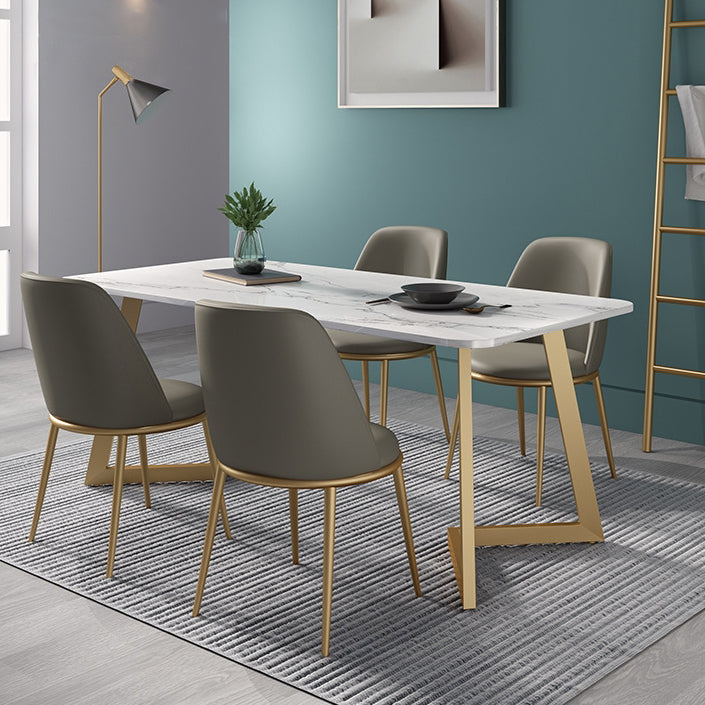 Glam 1/2/4/5 Pieces Iron Dinette Set with Sintered Stone Top Rectangle Dining Table Set