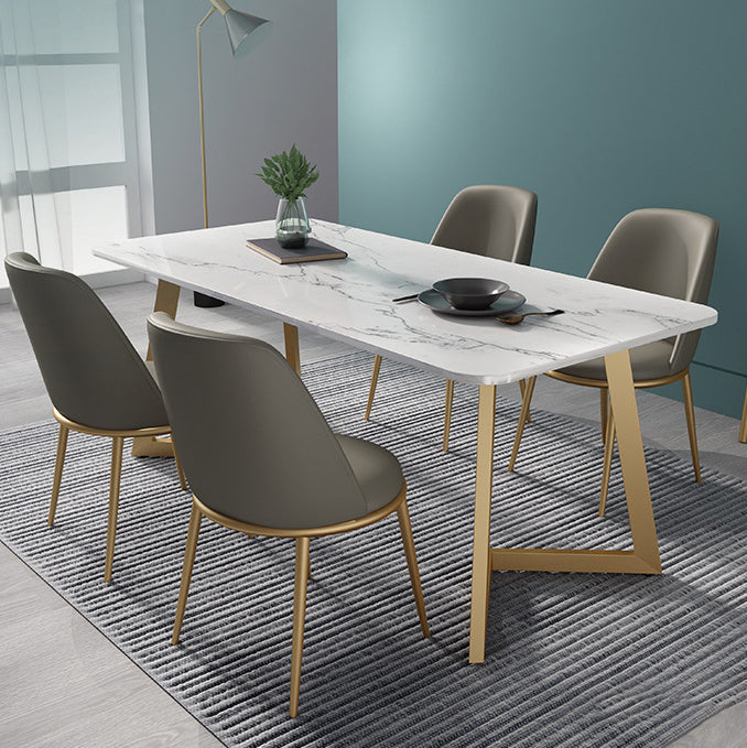 Glam 1/2/4/5 Pieces Iron Dinette Set with Sintered Stone Top Rectangle Dining Table Set