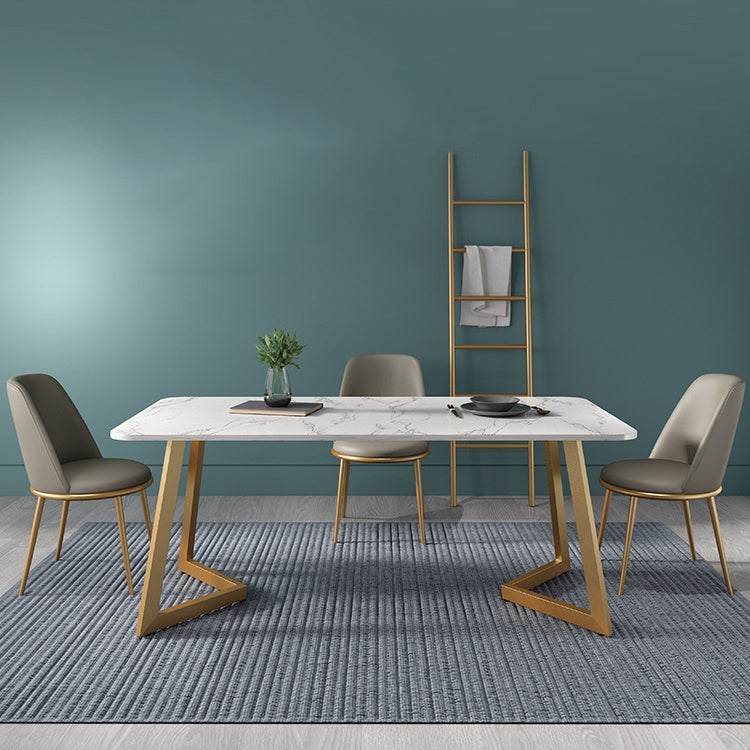 Glam 1/2/4/5 Pieces Iron Dinette Set with Sintered Stone Top Rectangle Dining Table Set