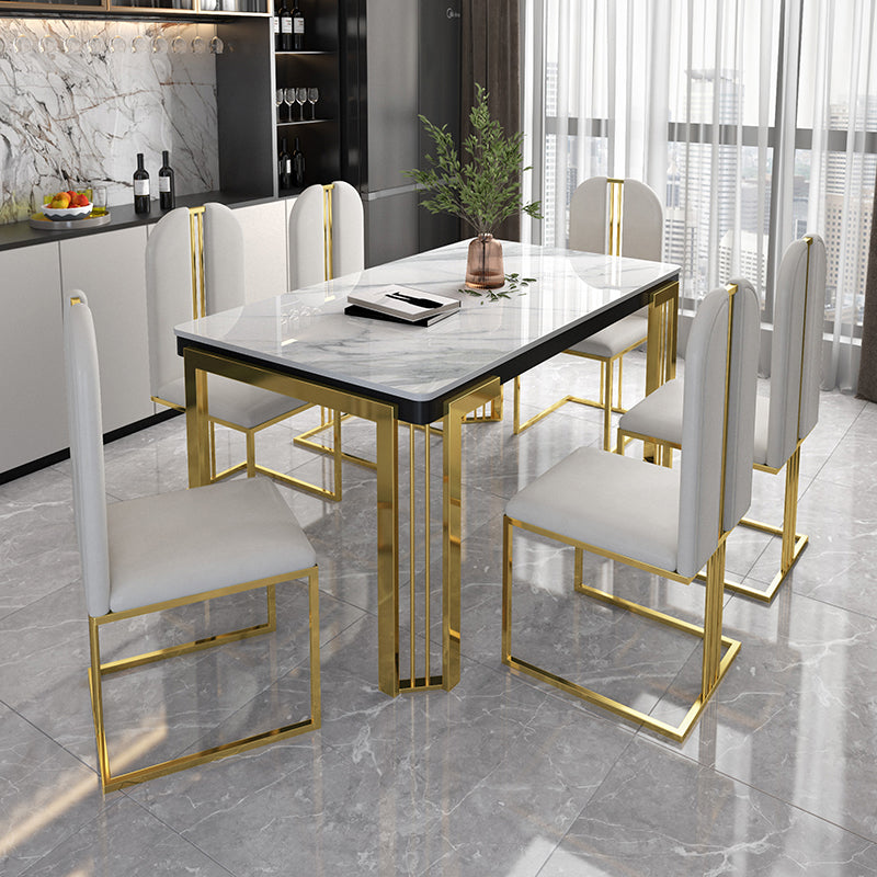 Traditional Luxury Dining Table Sintered Stone White Dining Table with Gold Frame