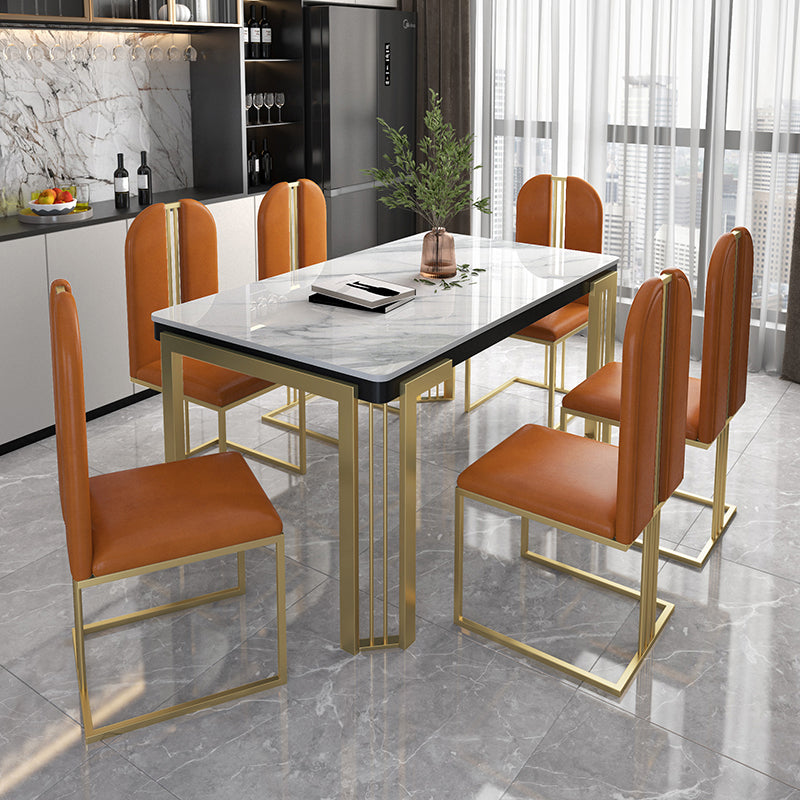 Traditional Luxury Dining Table Sintered Stone White Dining Table with Gold Frame