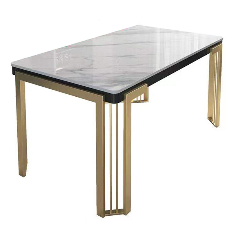 Traditional Luxury Dining Table Sintered Stone White Dining Table with Gold Frame