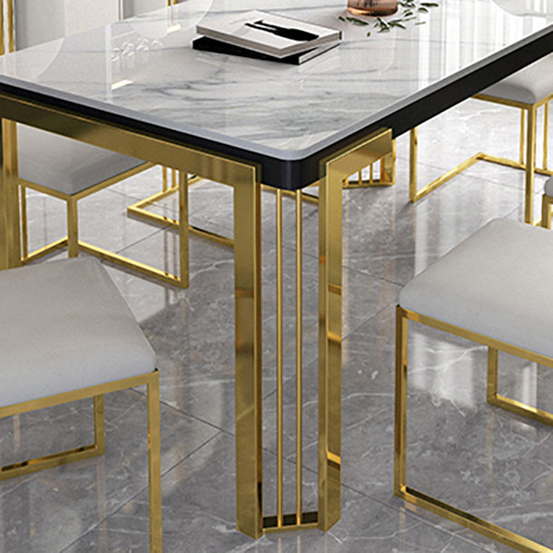 Traditional Luxury Dining Table Sintered Stone White Dining Table with Gold Frame