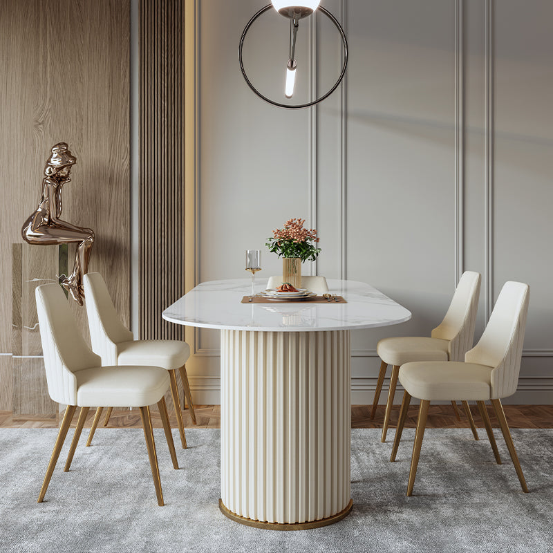 Traditional Luxury Dining Table Oval Sintered Stone Table with Double Pedestal Base