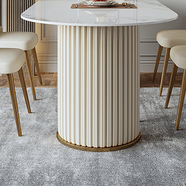 Traditional Luxury Dining Table Oval Sintered Stone Table with Double Pedestal Base