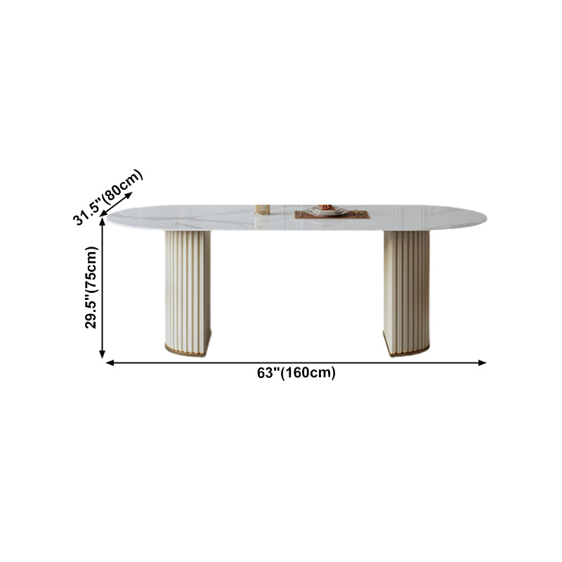 Traditional Luxury Dining Table Oval Sintered Stone Table with Double Pedestal Base