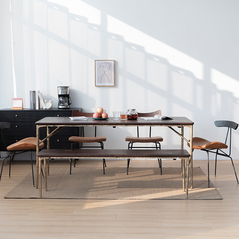 Traditional Luxury Dining Table Rectangle Solid Wood Dining Table with Metal Base