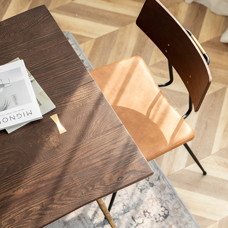 Traditional Luxury Dining Table Rectangle Solid Wood Dining Table with Metal Base