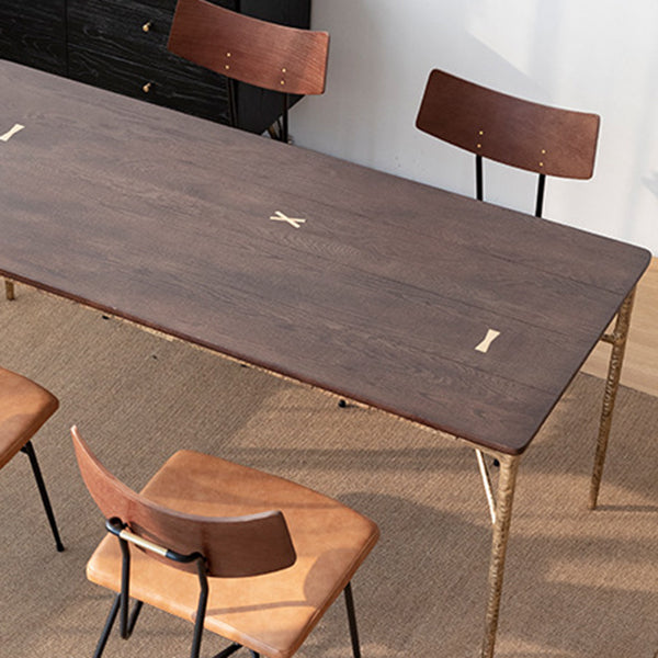 Traditional Luxury Dining Table Rectangle Solid Wood Dining Table with Metal Base