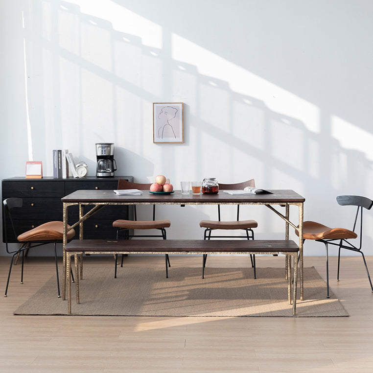 Traditional Luxury Dining Table Rectangle Solid Wood Dining Table with Metal Base