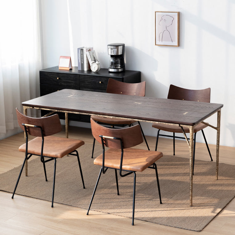 Traditional Luxury Dining Table Rectangle Solid Wood Dining Table with Metal Base