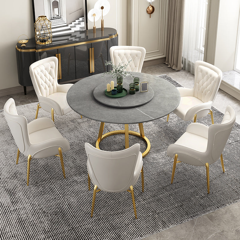 Sintered Stone Top Rotatable Round Table Modern Dining Table with Pedestal Base