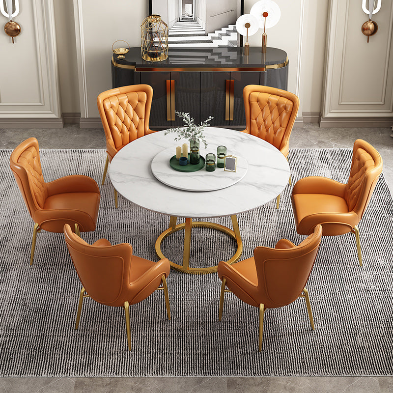 Sintered Stone Top Rotatable Round Table Modern Dining Table with Pedestal Base